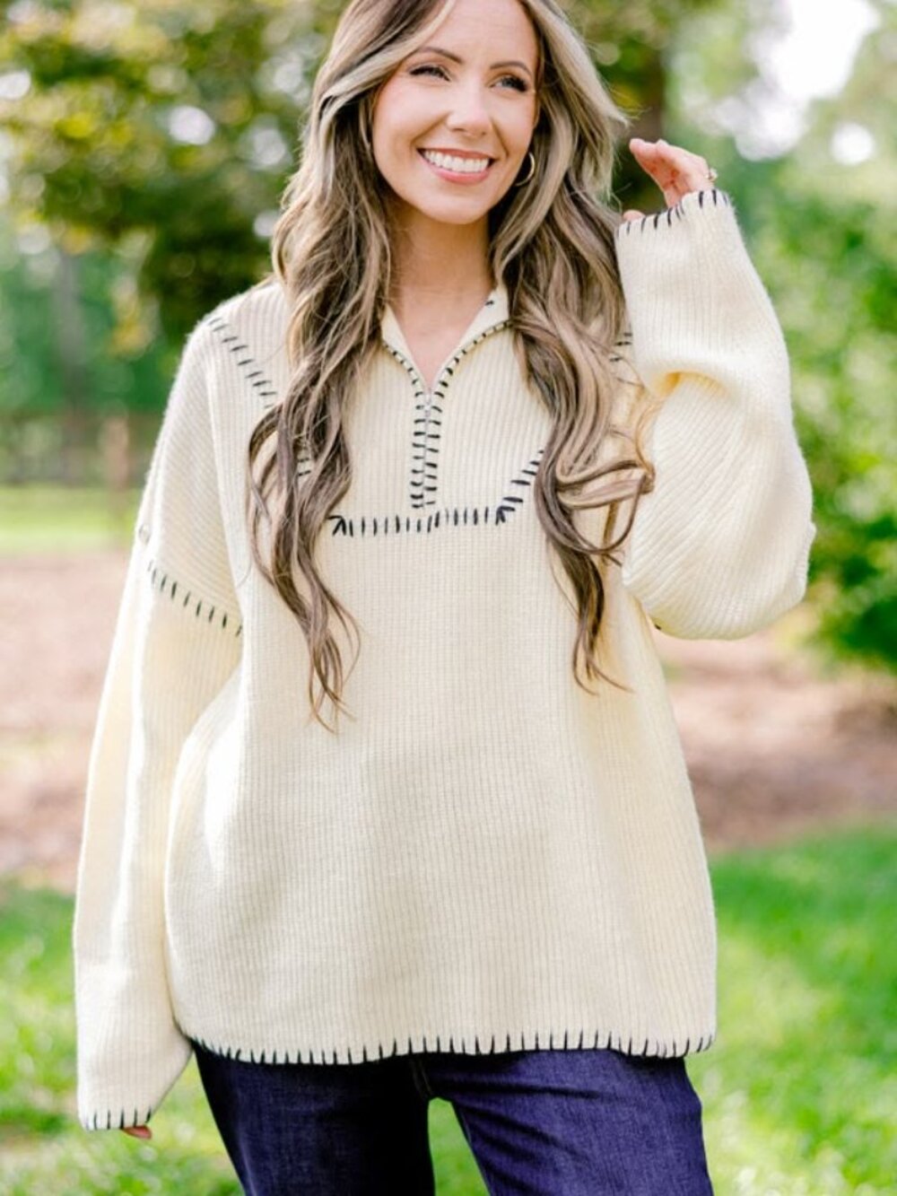 CHIC SOUL I NEW Falling For Fall Sweater, Cream-Black